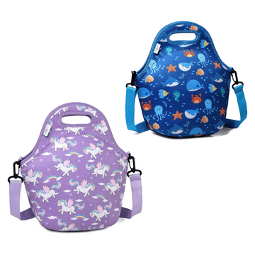 Borsa termica per bambini con tracolla modello bellissimo lilla con stampa e pesciolini nel mare